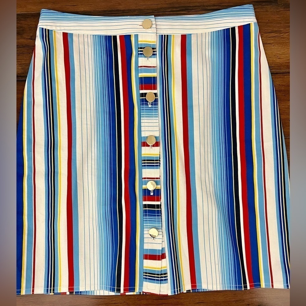 Brooks Brothers Coastal Nautical Stripe Button Front A-Line Skirt - Size 6 - Picture 3 of 7